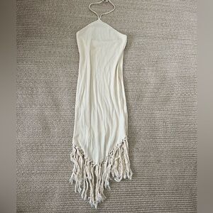 Shein vacation dress swim cover up tan white tassels women’s size large B56